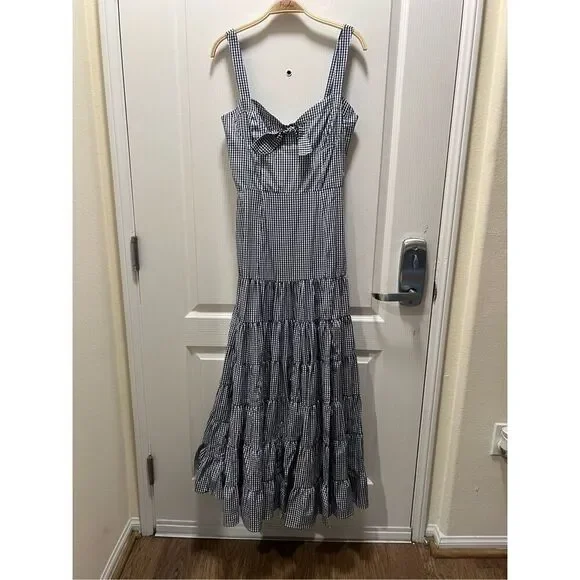 Maggie Sweet Women's Julieta tiered Gingham Tie Front Fit & Flare Dress NWT S - Picture 2 of 5